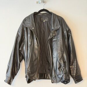 Peter England Black Leather Bomber Jacket